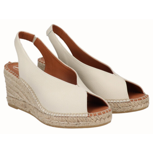 Viguera Alpargata Peep Toes Cuña Media Crema