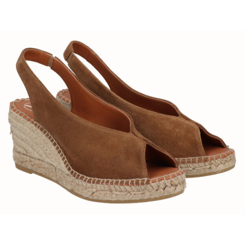 Viguera Alpargata Peep Toes Cuña Media Cuero