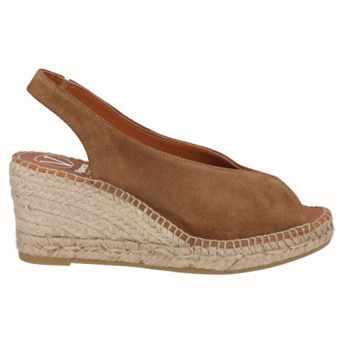 Viguera Alpargata Peep Toes Cuña Media Cuero