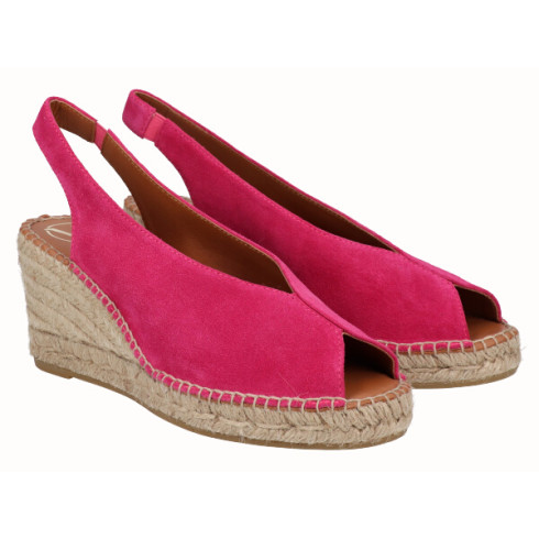 Viguera Alpargata Peep Toes Cuña Media Fuxia