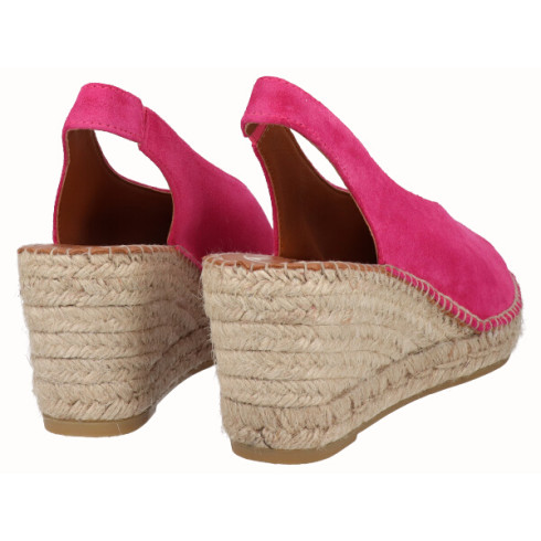Viguera Alpargata Peep Toes Cuña Media Fuxia