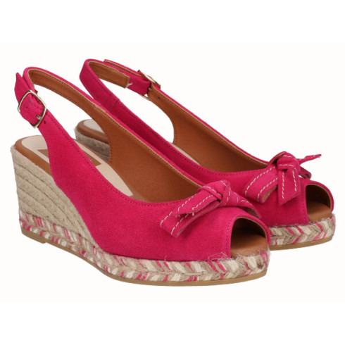 Viguera Alpargata Peep Toes Cuña Media Fuxia