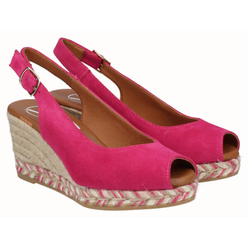 Viguera Alpargata Peep Toes Cuña Media Fuxia