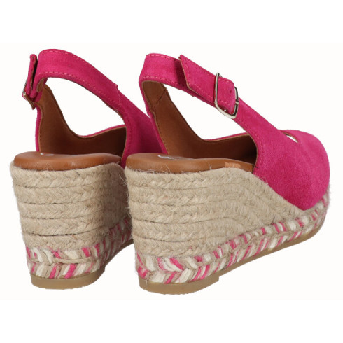 Viguera Alpargata Peep Toes Cuña Media Fuxia