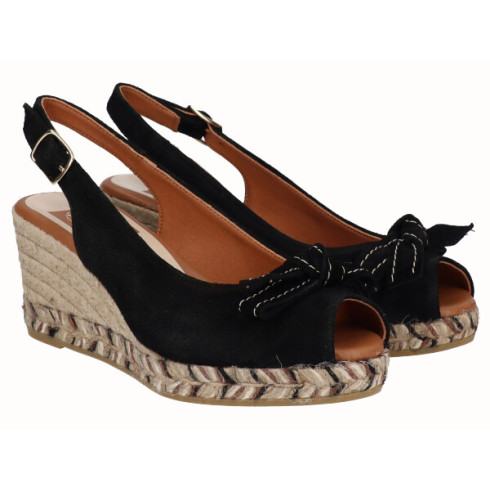 Viguera Alpargata Peep Toes Cuña Media Negro