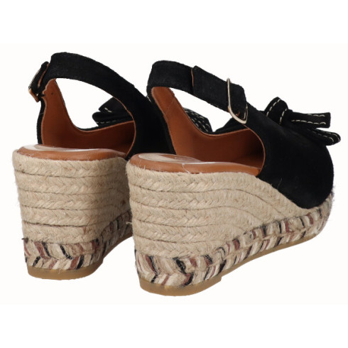 Viguera Alpargata Peep Toes Cuña Media Negro