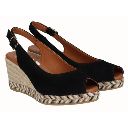 Viguera Alpargata Peep Toes Cuña Media Negro