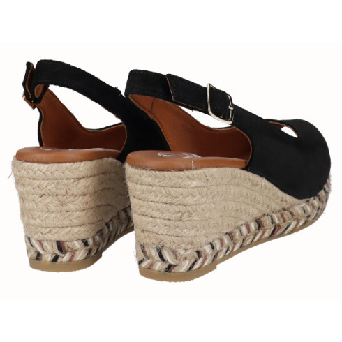 Viguera Alpargata Peep Toes Cuña Media Negro