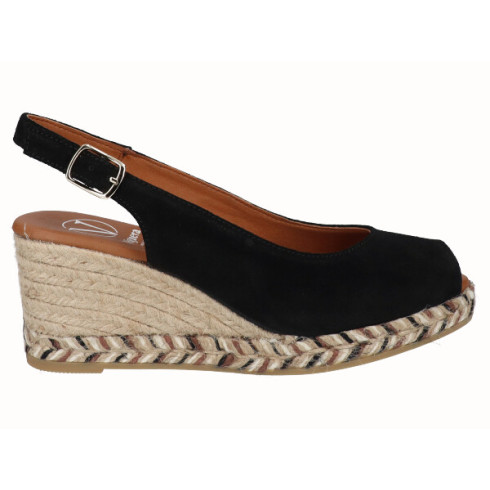 Viguera Alpargata Peep Toes Cuña Media Negro