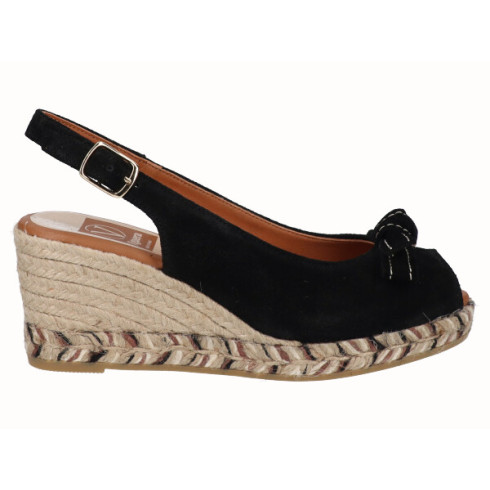 viguera Alpargata Peep Toes Cuña Media Negro