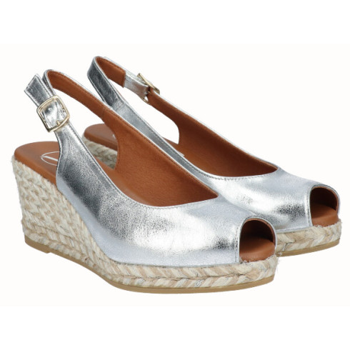 Viguera Alpargata Peep Toes Cuña Media Plata