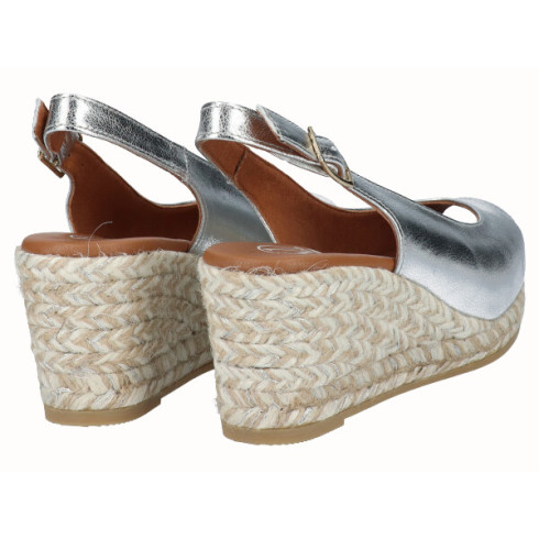 Viguera Alpargata Peep Toes Cuña Media Plata