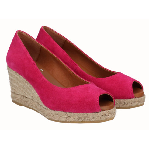 Viguera Alpargata Peep Toes Cuña Media Yute Fuxia