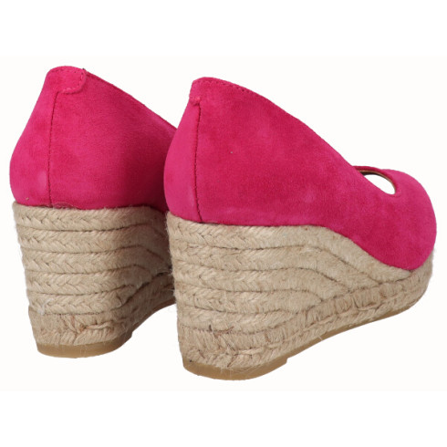 Viguera Alpargata Peep Toes Cuña Media Yute Fuxia