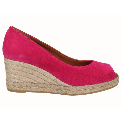 viguera Alpargata Peep Toes Cuña Media Yute Fuxia
