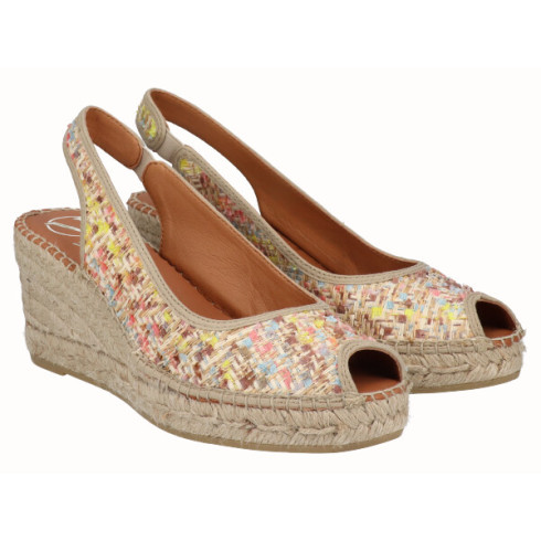 Viguera Alpargata Peep Toes Cuña Media Yute Multi