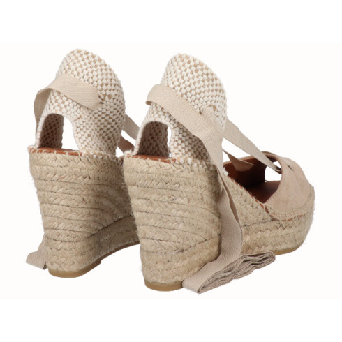 Viguera Alpargata Peep Toes Cuña Yute Beig Cintas