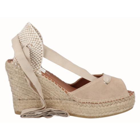 Viguera Alpargata Peep Toes Cuña Yute Beig Cintas