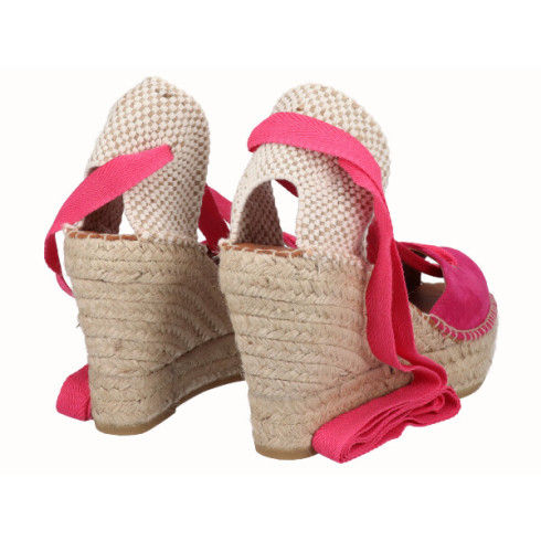 Viguera Alpargata Peep Toes Cuña Yute Fuxia Cintas
