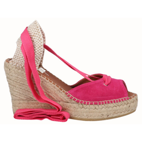 viguera Alpargata Peep Toes Cuña Yute Fuxia Cintas