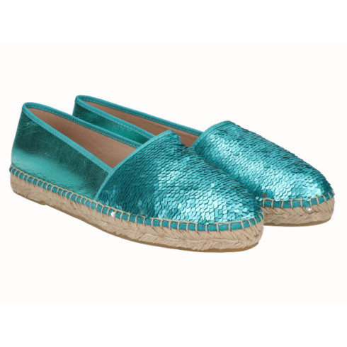 Viguera Alpargata Plana Clásica Lentejuelas Verde