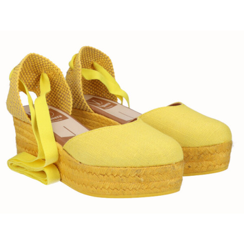 Viguera Alpargata Plataforma Yute Amarillo Cintas