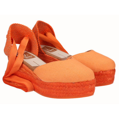 Viguera Alpargata Plataforma Yute Naranja Cintas