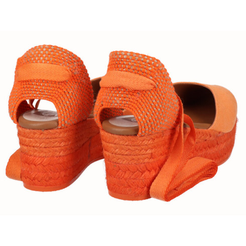 Viguera Alpargata Plataforma Yute Naranja Cintas