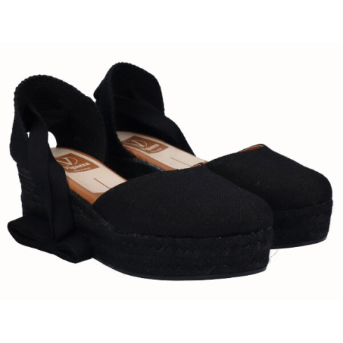 Viguera Alpargata Plataforma Yute Negro Cintas