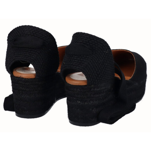 Viguera Alpargata Plataforma Yute Negro Cintas