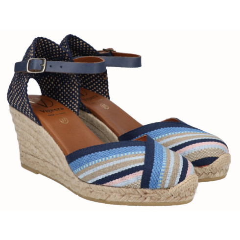 Viguera Alpargata Valencia Cuña Media Rayas Marino