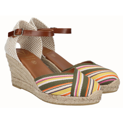Viguera Alpargata Valencia Cuña Media Rayas Verde