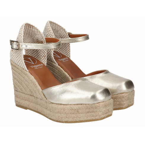 Viguera Alpargata Valenciana Cuña Alta Yute Oro