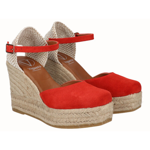 Viguera Alpargata Valenciana Cuña Alta Yute Rojo