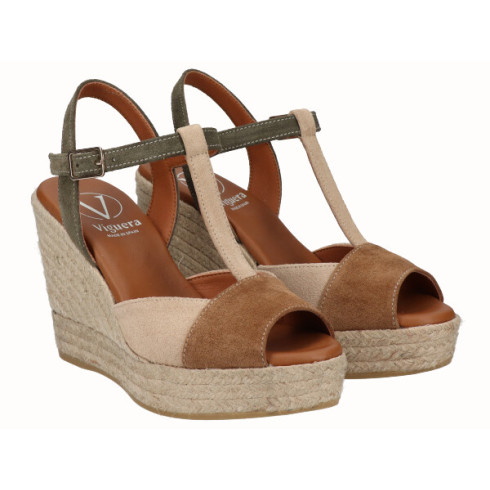 Viguera Sandalia Cuña Alta Yute Combi Cuero
