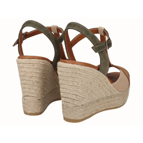 Viguera Sandalia Cuña Alta Yute Combi Cuero