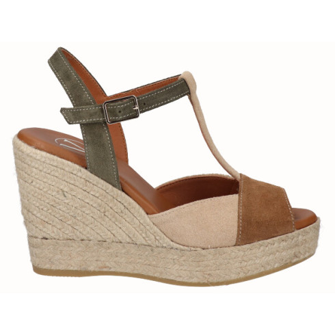 viguera Sandalia Cuña Alta Yute Combi Cuero