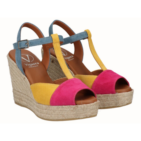Viguera Sandalia Cuña Alta Yute Combi Fuxia