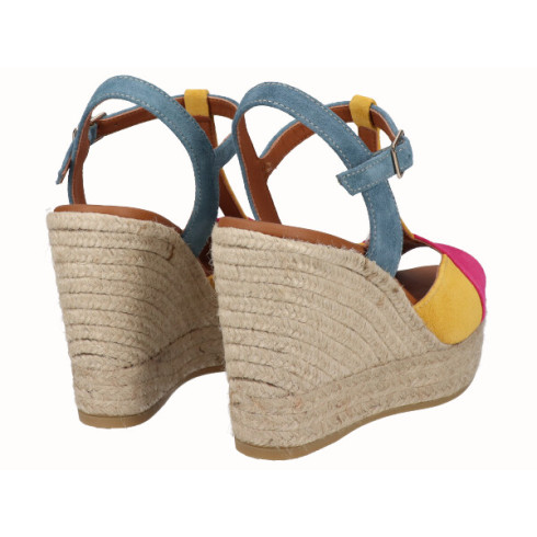 Viguera Sandalia Cuña Alta Yute Combi Fuxia