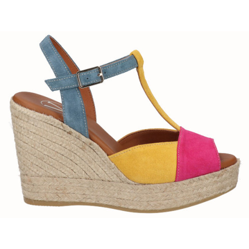 Viguera Sandalia Cuña Alta Yute Combi Fuxia