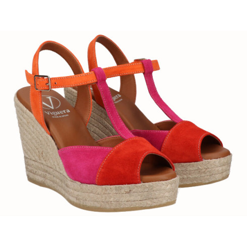 Viguera Sandalia Cuña Alta Yute Combi Rojo