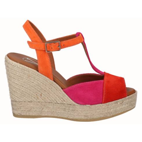 viguera Sandalia Cuña Alta Yute Combi Rojo