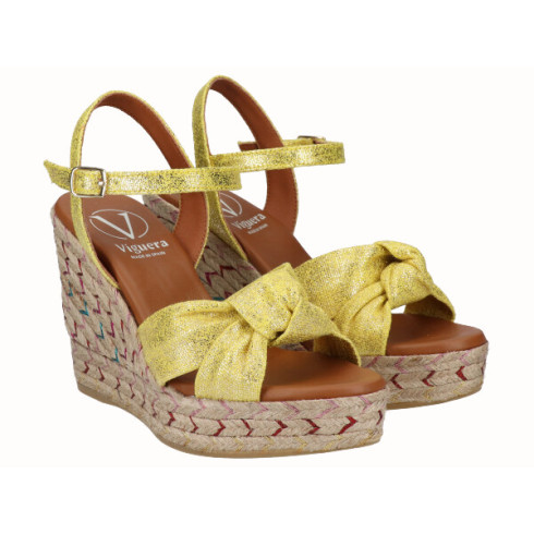 Viguera Sandalia Cuña Alta Yute Fantasía Amarillo