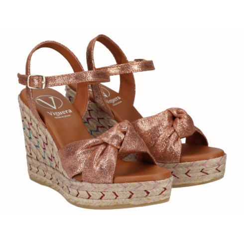 Viguera Sandalia Cuña Alta Yute Fantasía Cuero