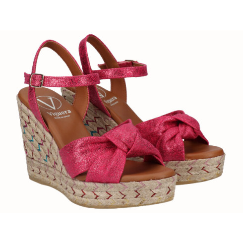 Viguera Sandalia Cuña Alta Yute Fantasía Fuxia