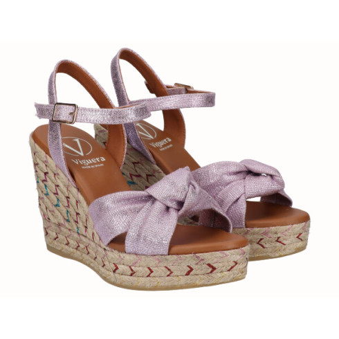Viguera Sandalia Cuña Alta Yute Fantasía Malva