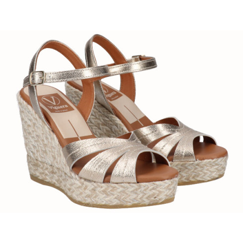 Viguera Sandalia Cuña Alta Yute Oro