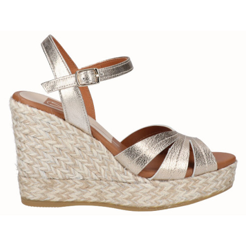 viguera Sandalia Cuña Alta Yute Oro