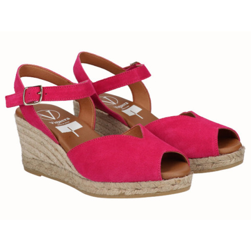 Viguera Sandalia Cuña Media Yute Fuxia