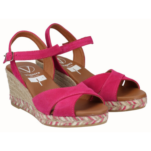 Viguera Sandalia Cuña Media Yute Fuxia